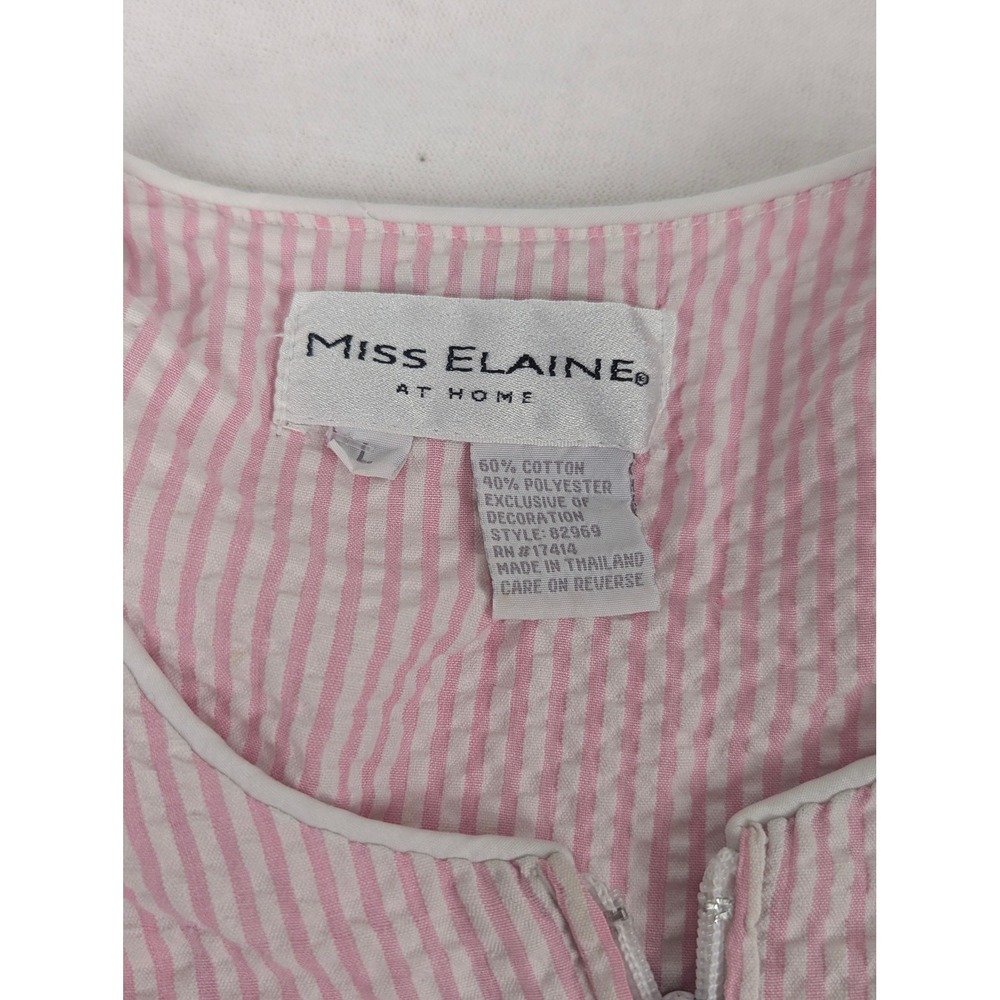 Miss Elaine At Home Pink White Seersucker Zip Front Robe Embroidered Pocket L - Picture 9 of 13